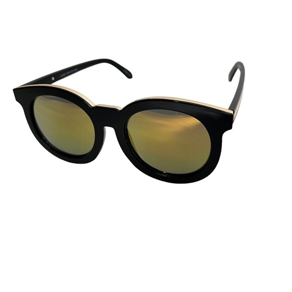 SUNGLASSES SUN GLASSES Shades Round Plastic Arrow Gold Toned Trim Vacation Beach - Picture 4 of 16